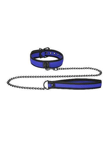 Ouch Neoprene collar with leash blue