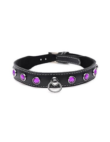 Master Series Fierce Vixen leather collar with rhinestones Purple
