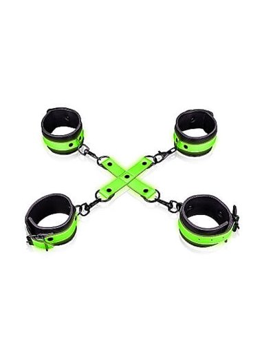 Ouch Hand & Ankle cuffs with hogtie GitD Neon