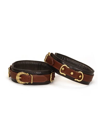 Liebe Seele Leather Tigh cuffs, Brown and Gold