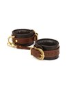 Liebe Seele Leather Hand cuffs, Brown and Gold