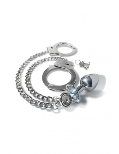Nixie Metal butt plug & Handcuffs set Silver