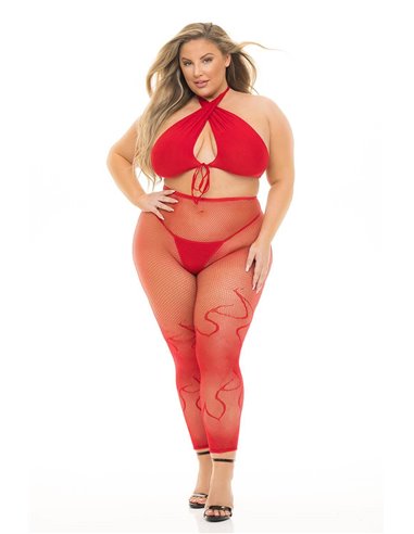 Pink Lipstick Lingerie Gives you hell 3pc set Red Plus size