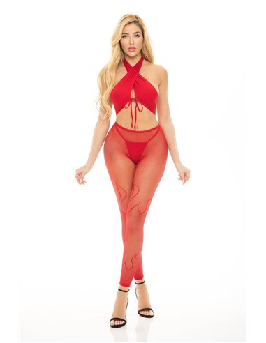 Pink Lipstick Lingerie Gives you hell 3pc set Red One size