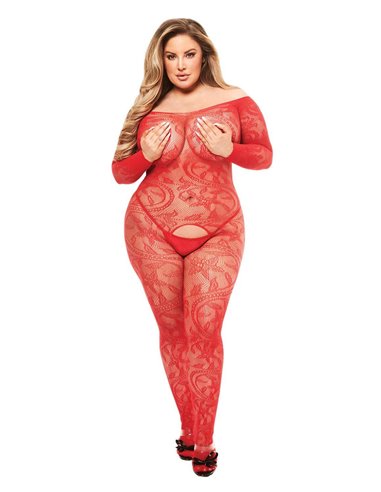 Baci Lingerie Longsleeve crotchless bodystocking Red Queen size