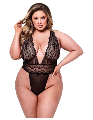 Baci Lingerie Sexy deep V lace teddy black Queen