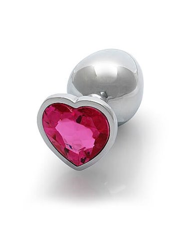 Ouch Heart gem butt plug medium Silver Rubellite pink
