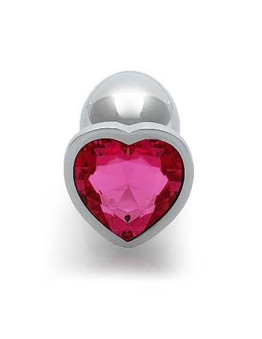 Ouch Heart gem butt plug Small Silver rubellite pink