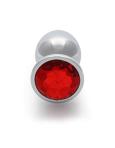 Ouch Round gem butt plug large Silver Ruby Red