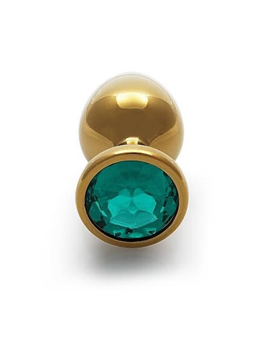 Ouch Round gem butt plug Medium Gold Emerald Green