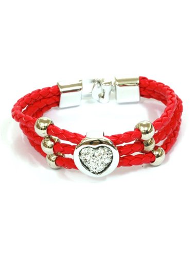 Braided PU leather bracelet Love Red