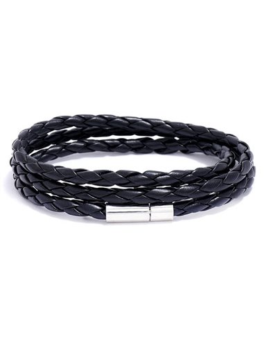 Braided leather wrap bracelet black