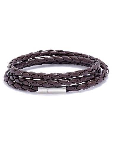 Braided leather wrap bracelet brown